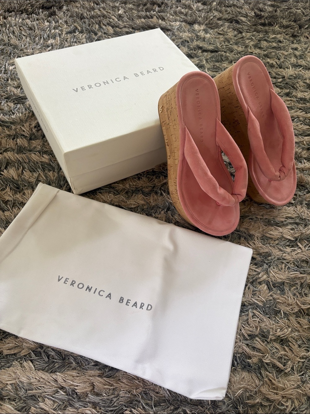 Veronica Beard Rose Pink Suede Cork Wedge Sandals Size US 6